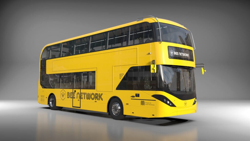Mock up of Manchester's new Bee Network bus