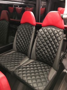 Cushioned leather seats downstairs.