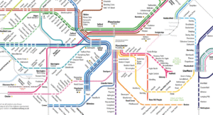 Northern Trains network map centred on Manchester Piccadilly