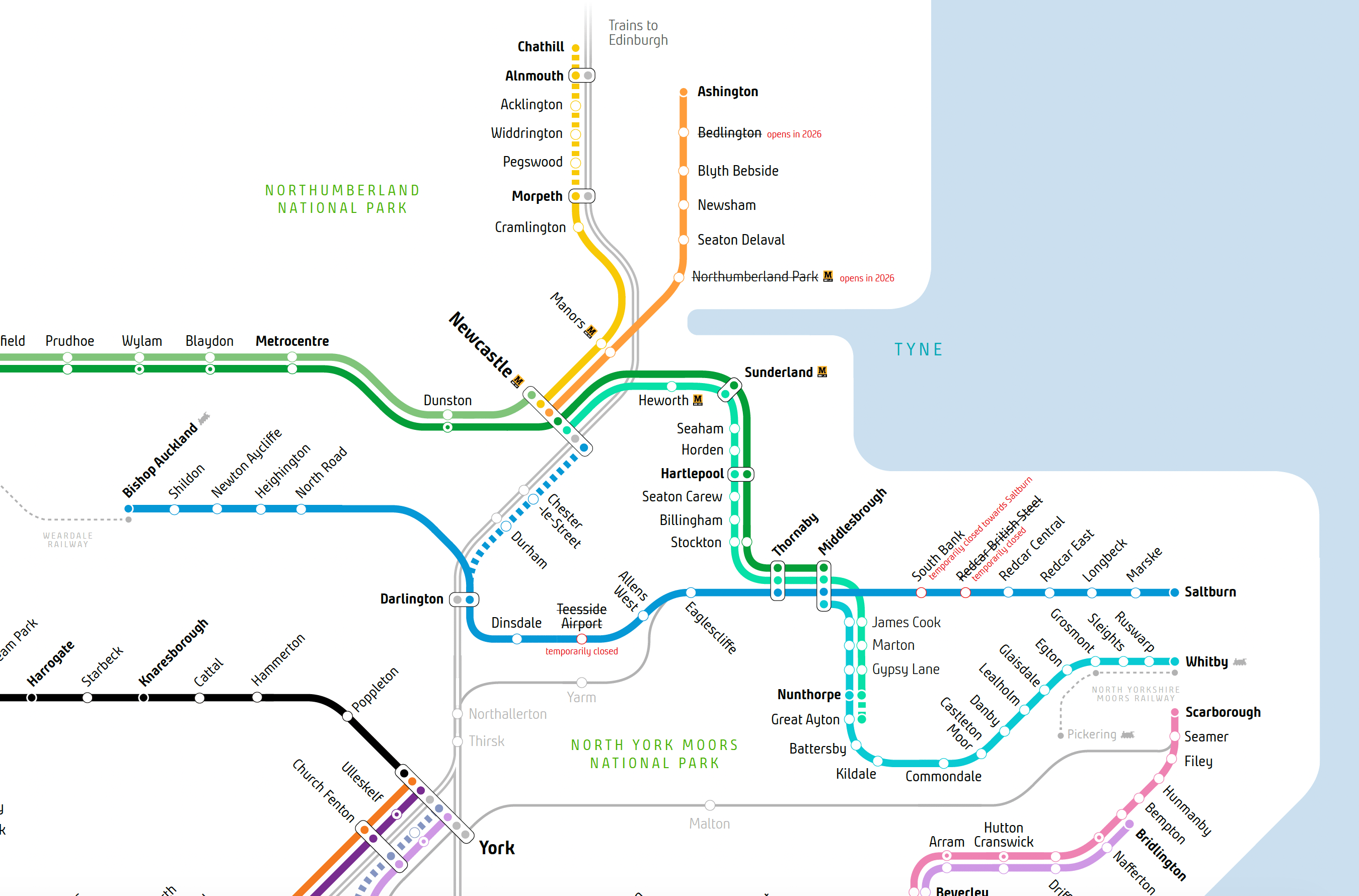 Close up of the North East on Northern's new network map