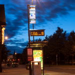 One of Nottingham's GPS-enabled real-time bus information displays. Nottingham has the largest network of real-time information-enabled infrastructure outside of London.