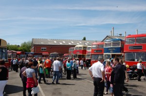 Crowds enjoy some of the historic Trent, Barton, MGO and other buses in the vintage section.