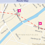 Screenshot from First's UK bus app - which appears to show its number 8 bus floating across Salford.