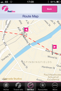 Screenshot from First's UK bus app - which appears to show its number 8 bus floating across Salford.